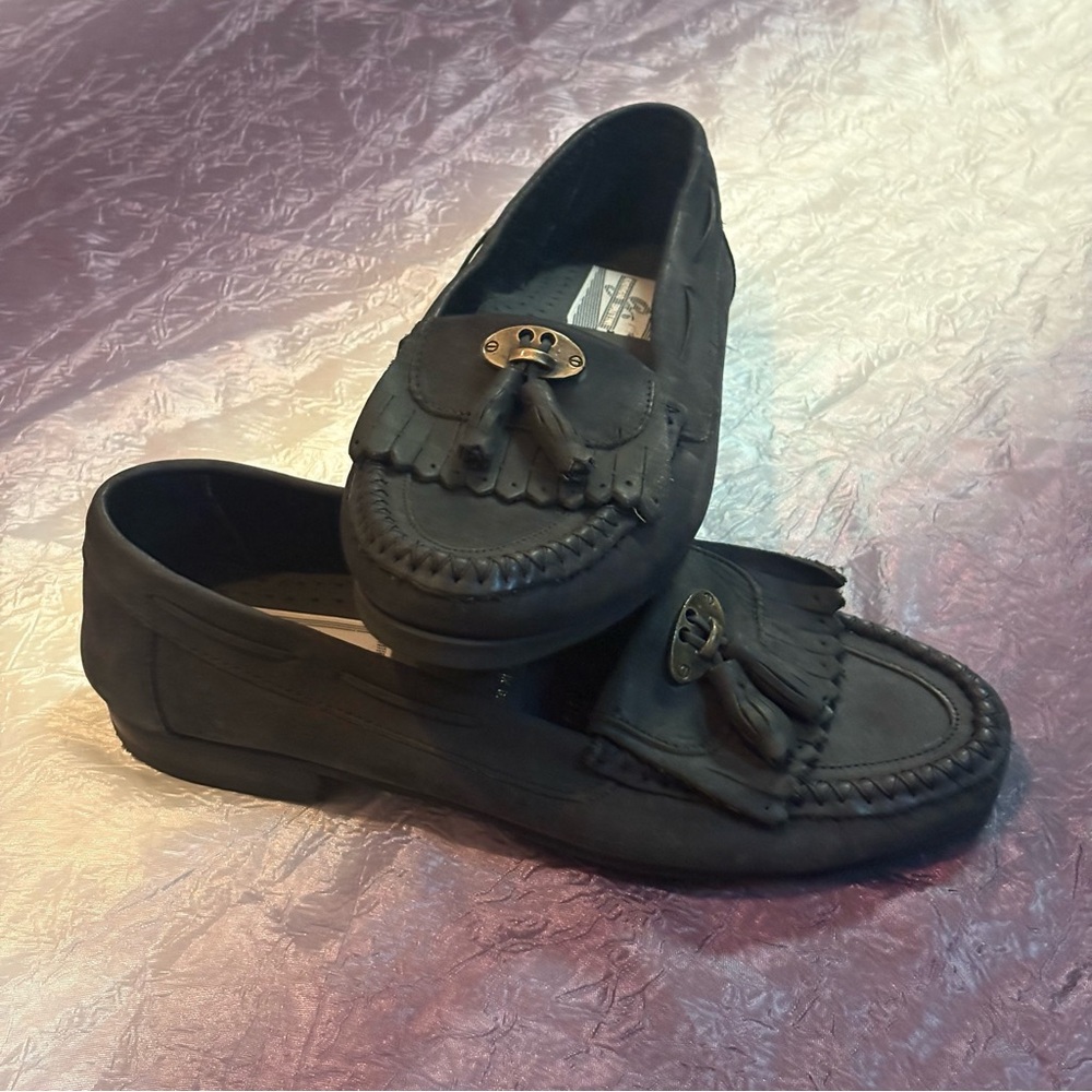 Giorgio Brutini Black Leather Tassel Loafers – Made in Brazil – Men’s 9D